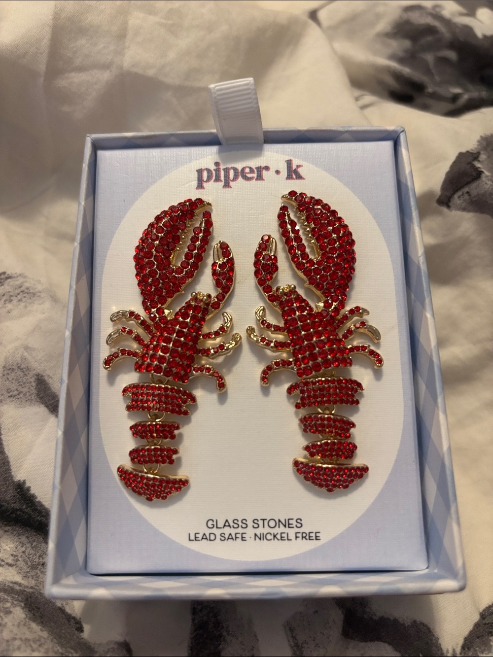 Piper K Red Crystal Lobster Dangle Earrings